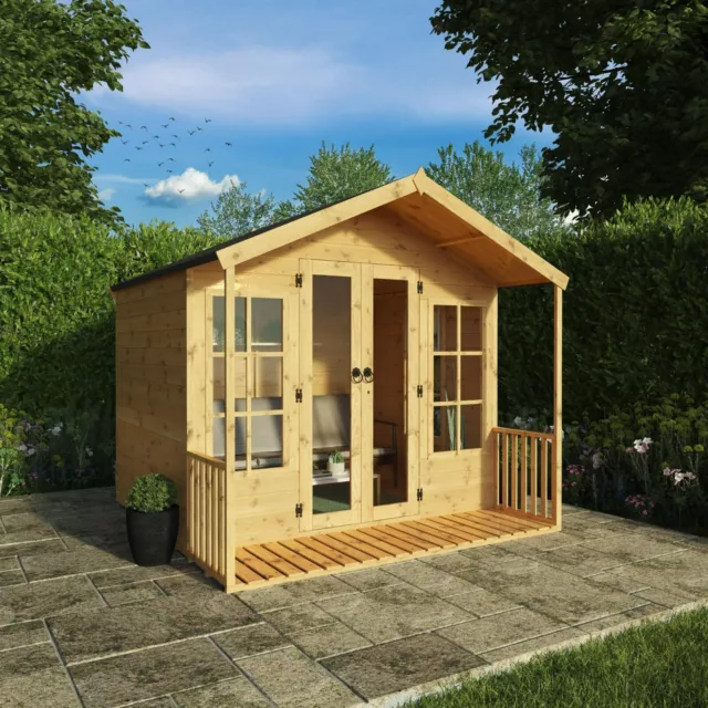 Waltons Summerhouse with Veranda Shiplap Apex Roof Wooden Garden Room 8 x 8 8ft