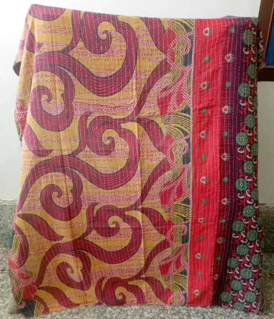 Indian Vintage Kantha Bedspread Throw Cotton Handmade Quilt Patchwork Blanket