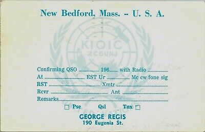 Vtg Ham Radio CB Amateur QSL QSO Card Postcard MASSACHUSETTS K1OIC ZC6UNJ 1960