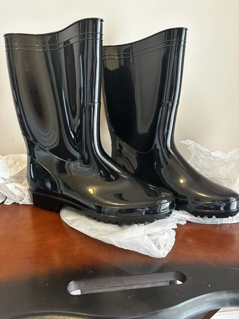 Comwarm Men's Mid-calf Rain Boots Waterproof Anti-Slip Black PVC Adult. New