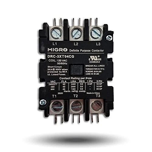 50 Amp Definite Purpose Contactor 3 Pole, 120VAC Coil 40A, 50A, Lighting, Hea...