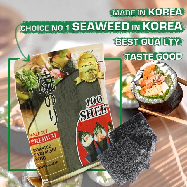 DRIED SEAWEED ROASTED Korean Nori Sheets for Sushi Rolls 100 Sheets