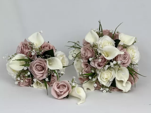 wedding bouquets rose gold ivory brides flowers posy bridesmaid flower girl  wand