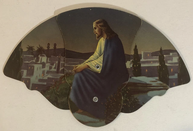 Religious Hand Fan Vintage Payne & Son Funeral Home Jesus Humphrey Missouri Box3