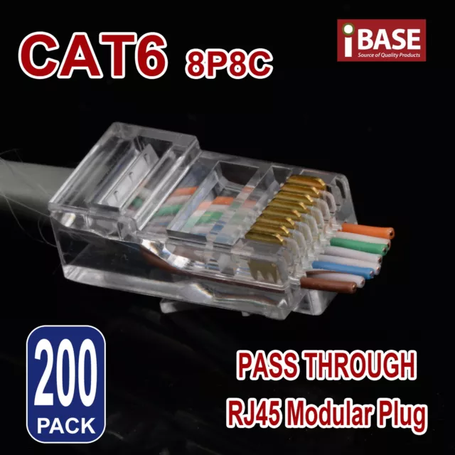 200X RJ45 Pass Through CAT6 Connector Modular Plug CAT5e CAT5 Network Ethernet 2