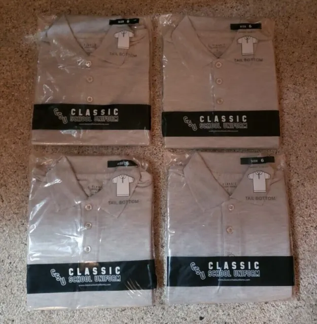 Lot of 4 Boy's Classic School Uniform Polo Shirts Heather Grey Sz 6 New 4 SS