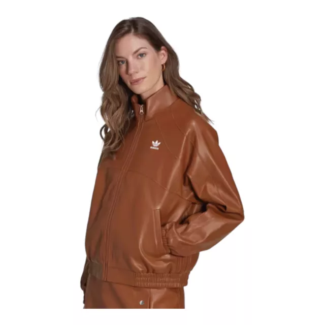 Adidas Originals ADICOLOR TREFOIL Faux Leather Jacket Women's Wild Brown Size XL