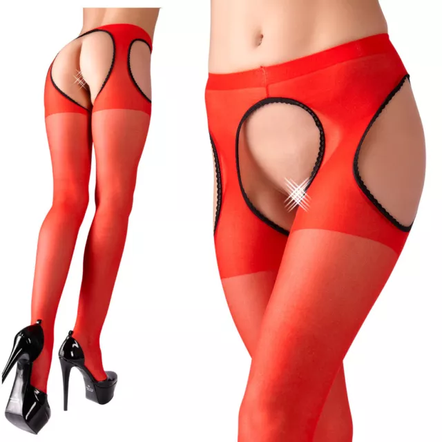 Sexy Straps-Strumpfhose S-XL Rot Schritt offen Damen dessous durchsichtig "Lilo"