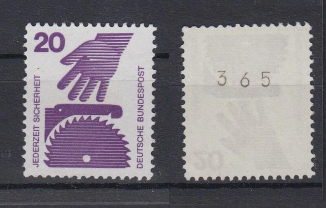 Bund 696 A RM ungerade schwarze Nr. aus 400er Rolle Unfallverhütung 20 Pf **