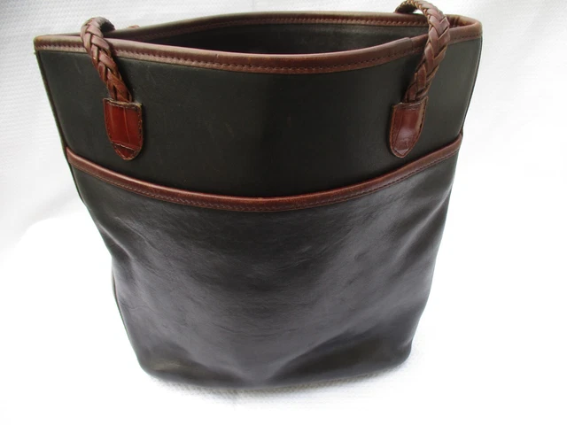 VTG Brighton Embossed Brown Leather Croc Shoulder Bucket Handbag Tote Purse Bag 7