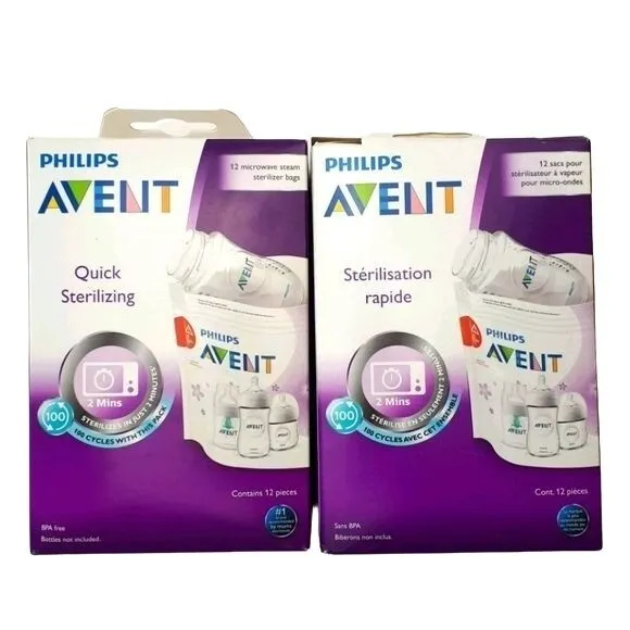 2 Boxes Philips Avent Quick 2 Minute Sterilizing 24 Total Microwave Steam Bags