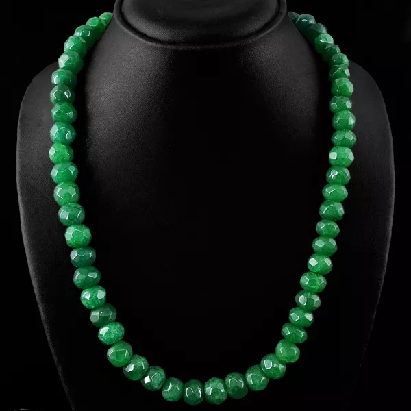 Top Gorgeous 527.35 Cts Earth Mined Green Emerald Faceted Beads Necklace Strand