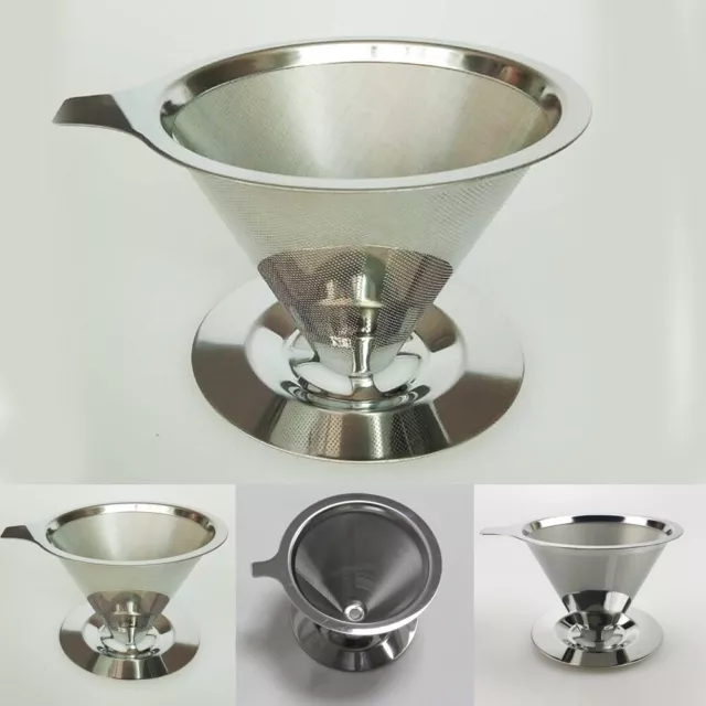 Stainless Steel Coffee Funnel Dripper Pour Over Mesh Reusable Strainers Filter