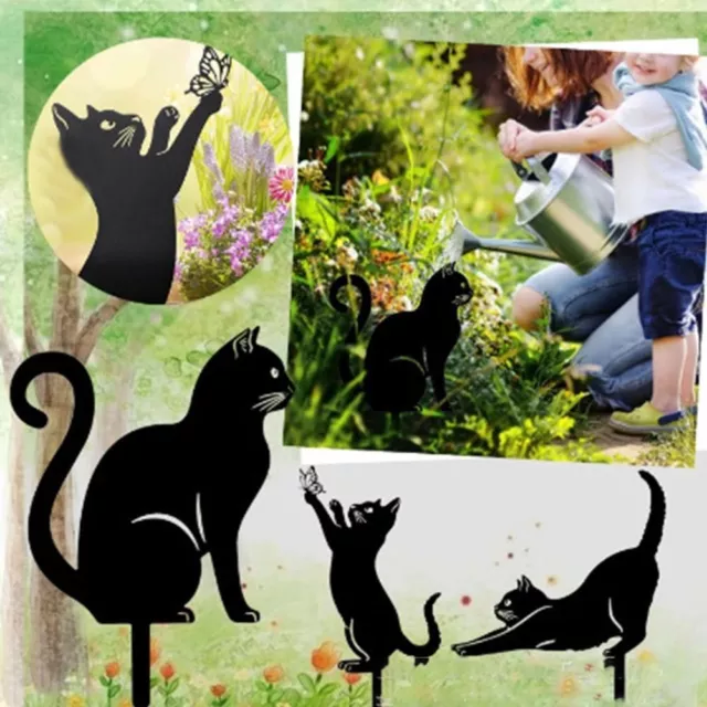 Outdoor Lawn Decoration Garden Ornaments Ground Inserted Pile Cat Metal Statues