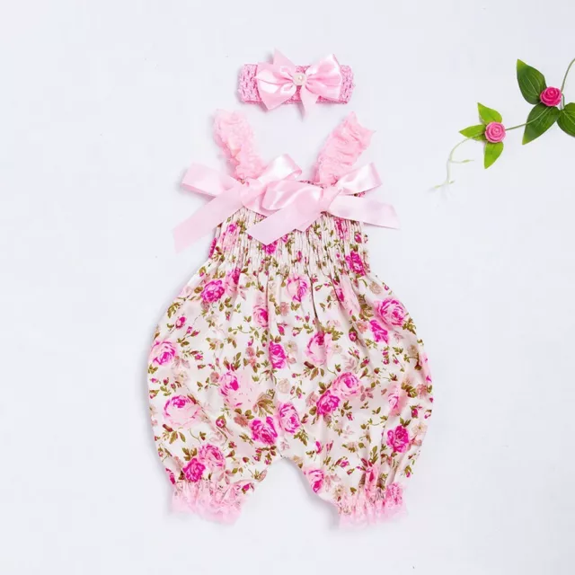 Newborn Infant Baby Girl Floral Romper Bodysuit Jumpsuit Headband Outfit Clothes