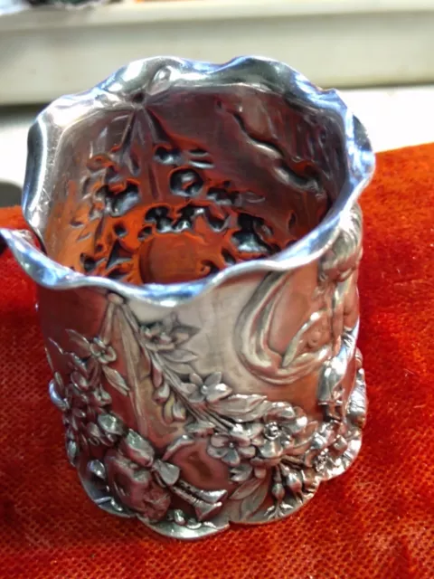 Antique Cherub Carved Ornate Silver Play Napkin Ring Great Condition...