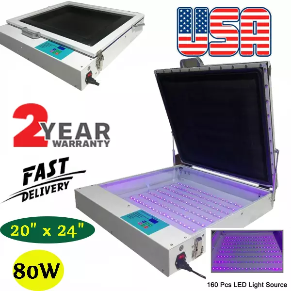 US 110V 20" x 24" Vacuum LED UV Exposure Unit 80W Precise Screen Printing