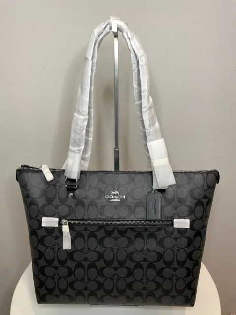 Coach 79609 NWT Gallery Zip Tote in Signature Canvas & Leather Graphite/Black