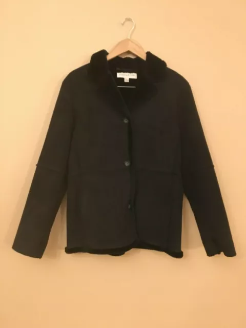 Jones New York Womens Black Coat Size Medium Faux Suede Button Pockets