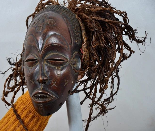 African tribal art,   Chokwe Mask Mwana Pwo with Headdress African Art