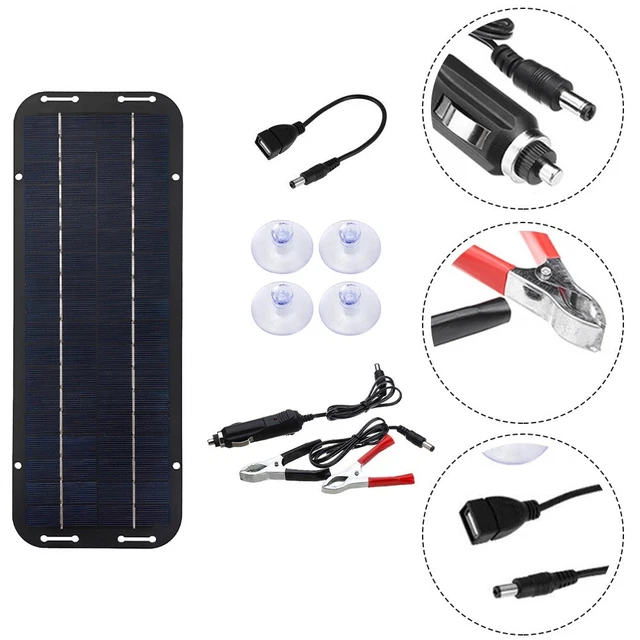 Caricabatteria Solare 60W 12V Con Pannello Pieghevole – Kit Con Ventose E Clip Per Auto, Camper, Barca - 3