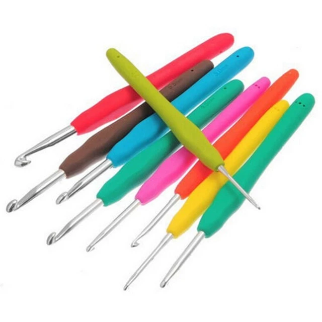 Kit de ganchos de ganchillo con mango de silicona 9 piezas conjunto varios tamaños diseño colorido