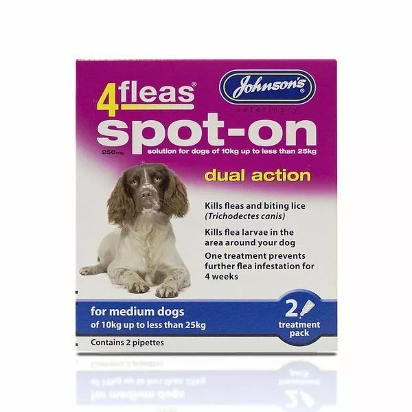 Johnson's 4 pulgas mata pulgas larvas de piojos mordedores para perros medianos paquete de 2