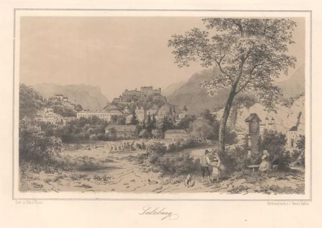 Salzburg Gesamtansicht Original Lithografie Haun 1875