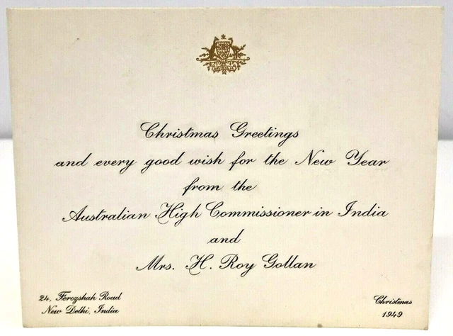 Vintage Christmas Card From Australian High Commissioner India Roy Gollan 1949