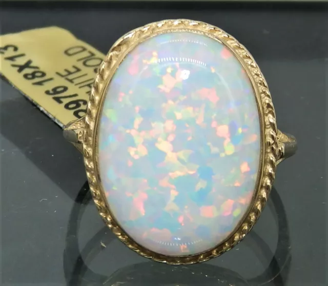 9Ct Gold Large Opal Ring 9 Carat Yellow Gold Cabochon Single Stone  Ring Size O 2