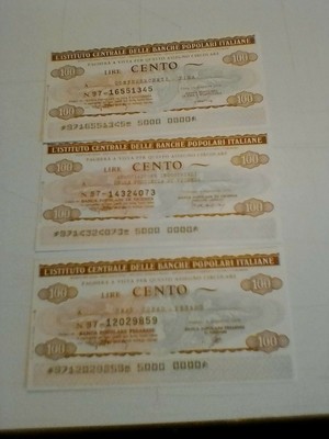 MINIASSEGNI IST N. 3 EMISSIONI BANCHE POPOLARI ITALIANE LOTTO ML512 CEN 
