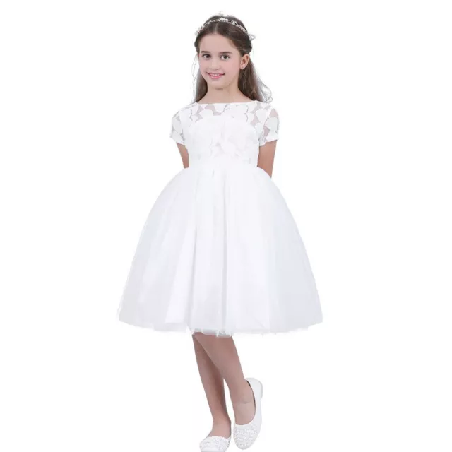 New Cute Wedding Off White Lace Flower Girl Dresses Princess Party Kids Clothes