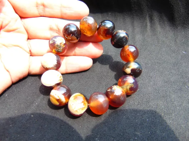 32 gram 14 Beads Bracelet 16 mm Mushroom Inclusion Indonesia Honey Amber No.48