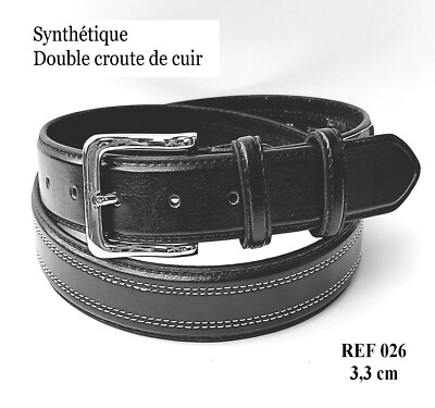 CEINTURE HOMME FEMME JEAN NOIRE A VIS SIMILI CUIR  DOUBLÉ CROÛTE DE CUIR VACHE 