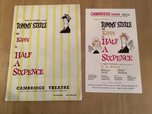 Vintage 1963 Cambridge Theatre Programme 'Tommy Steele 'Half A Sixpence + Flyer