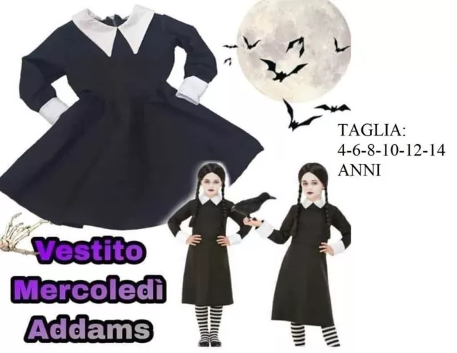 Costume Carnevale Vestito Mercoledi Famiglia Adams Bambina Horror Serie TV