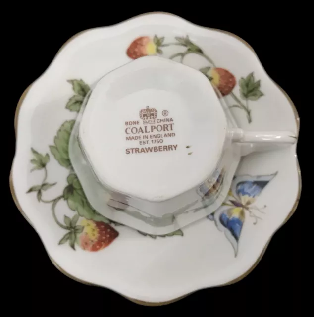 Coalport Bone China England STRAWBERRY Cup & Saucer 1 Set(s)~White~Butterfly~Red 3