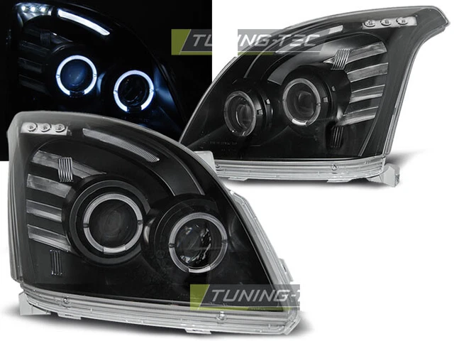 Coppia di Fari Anteriori per Toyota LAND CRUISER 120 2003-2009 Angel Eyes Neri I