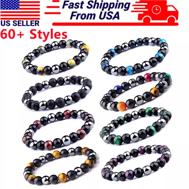 Handmade 8mm Mix Natural Round Gemstone Bead Healing Men Women Bracelets Jewely