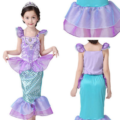 KID paillettes Ariel Sirenetta Principessa Fancy Dress Up Costume Da Festa Set Ragazze