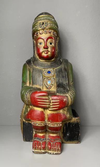 Antik Chinesisch Holz Sitzende Figur Tempel Figuren Vergoldet