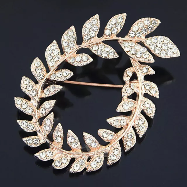 Women Brooches Wreath Brooch Pin Crystal Rhinestone Leaf Wedding Fashion Jewelry