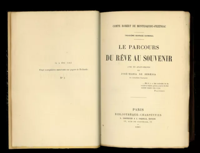 ❤️ 1895 Robert Montesquiou Fezensac Parcours du rêve au souvenir. 1/20 ex. RARE.