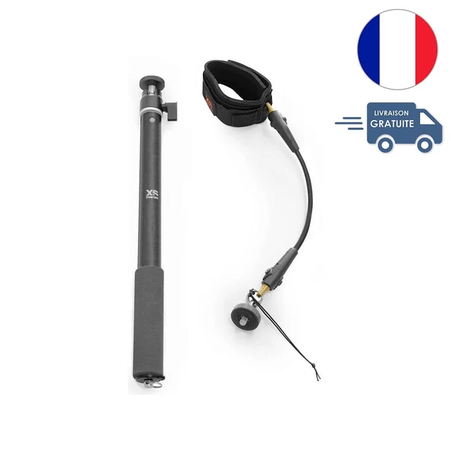Kit Perche Télescopique + Attache Poignet Pour GoPro – Sécurité Renforcée, Rotule Aluminium, Vis 1/4", Longueur 0,3 à 0,9 M, Compatible Sports Extrêmes