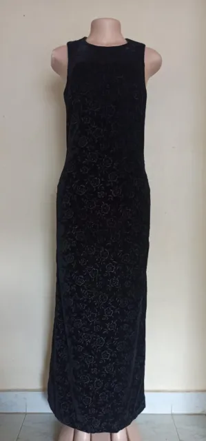 Versus Gianni Versace Vintage Black Floral Velvet Maxi Dress Size US 4 UK 8