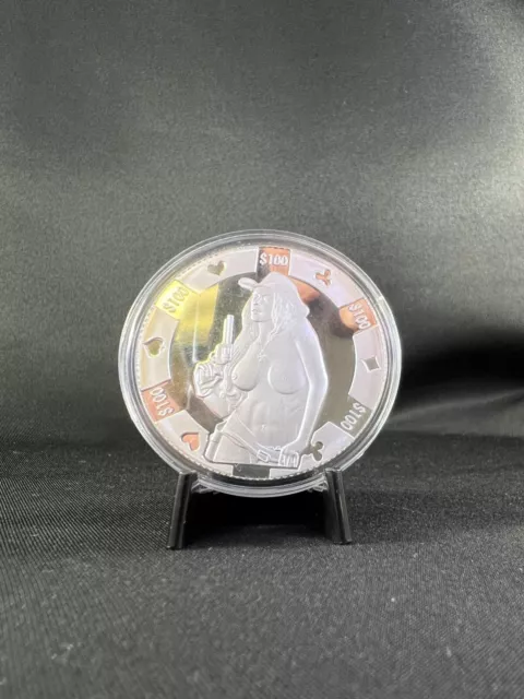 SEXY! Cowgirl w Gun 🔥 1 troy oz .999 Fine Silver PROOF Round Coin "Poker Chip"