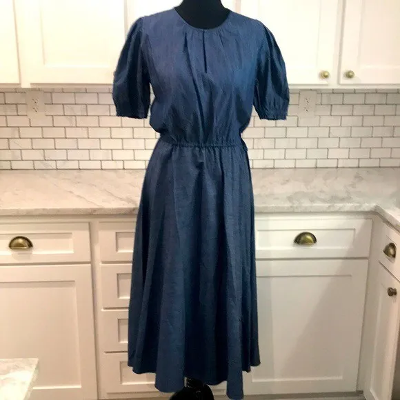 Soler Arossgirl Midi Dress Womens Size Medium Blue Chambray Minimalist Bohemian