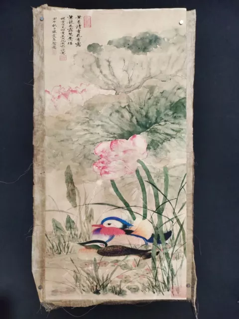 Old Antique Chinese painting scroll about Lotus Rice paper By Wu Qingxia