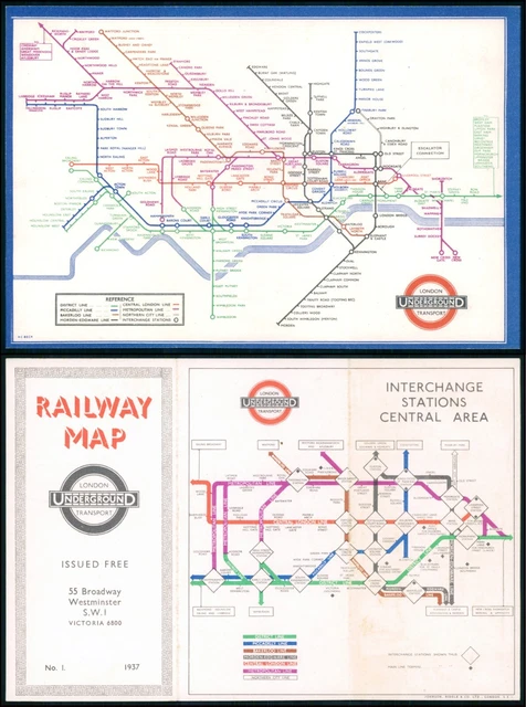1937 ORIGINAL LONDON UNDERGROUND MAP No 1 Diagram of Lines Harry Beck ...