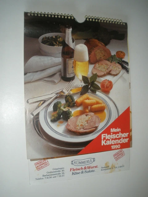ALTER FLEISCHER KALENDER 1990 Metzgerei Kümmerle Göppingen mit Rezepten